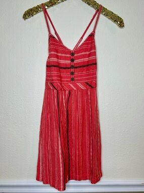 Roxy Coral Stripe Open Back Spaghetti‑Strap Dress S